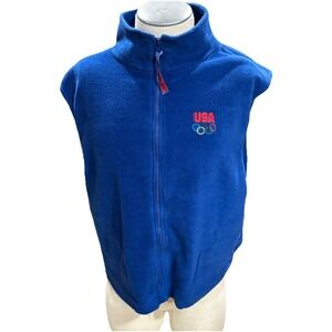 Olympic Team USA Fleece Vest Full Zip XL Blue Vintage Mens Polyester